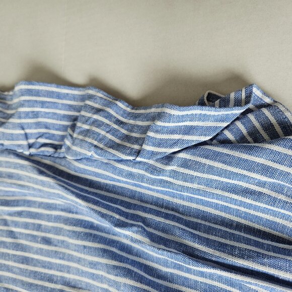 Nicole Miller Linen Blend Ruffle Sleeve Dress Size M Blue Striped Lightweight - Picture 4 of 10